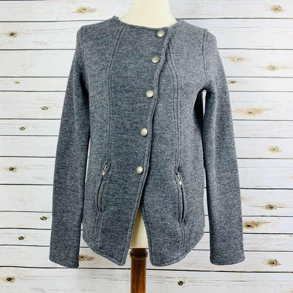 Zara Wool Blend Asymmetrical Sweater Jacket Gray L